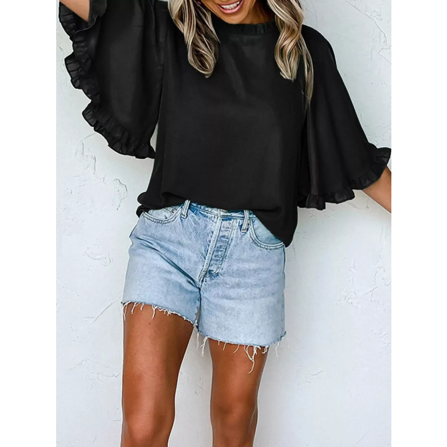 Ruffle Trim Half Sleeve Blouse Apparel and Accessories