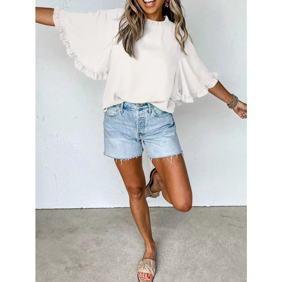 Ruffle Trim Half Sleeve Blouse Apparel and Accessories