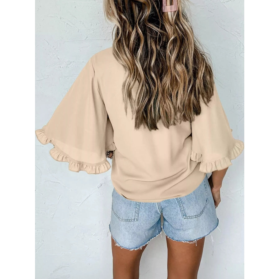 Ruffle Trim Half Sleeve Blouse Apparel and Accessories