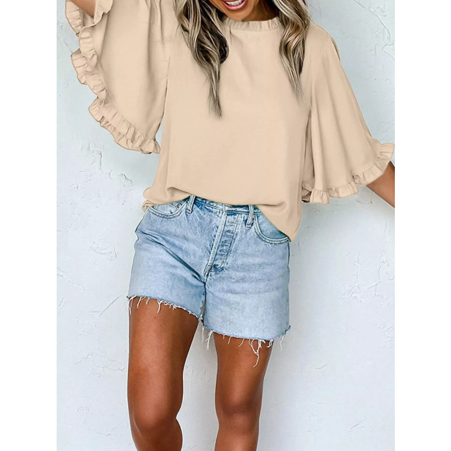 Ruffle Trim Half Sleeve Blouse Apparel and Accessories