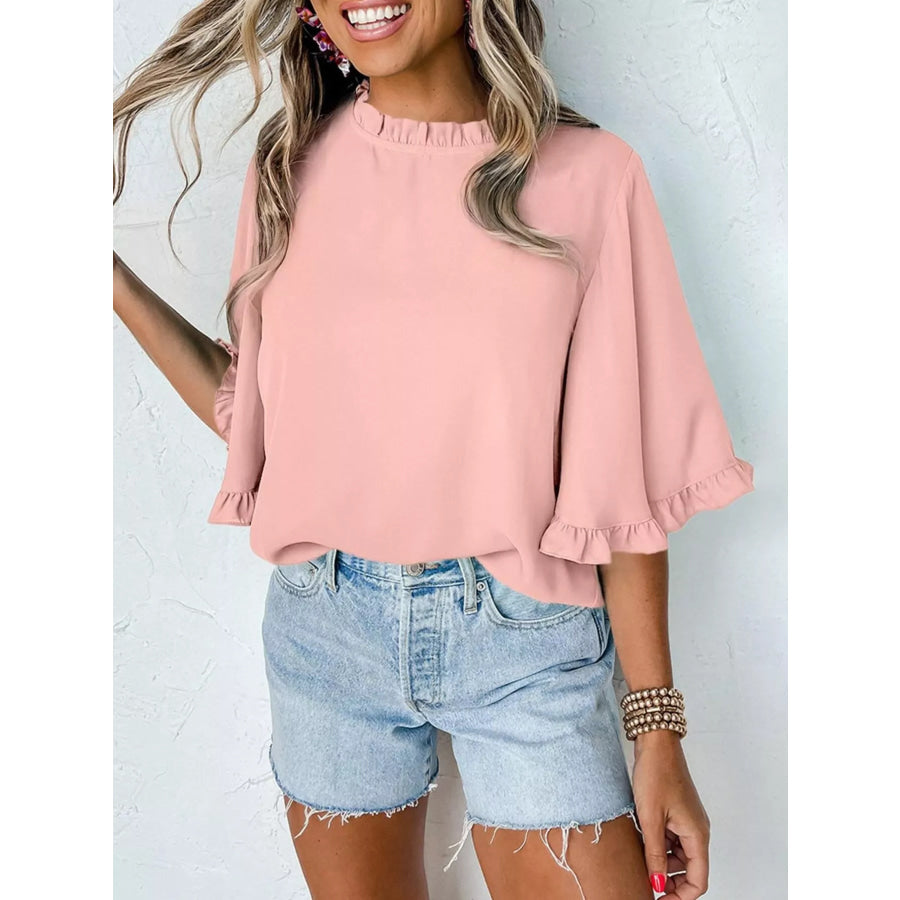Ruffle Trim Half Sleeve Blouse Apparel and Accessories
