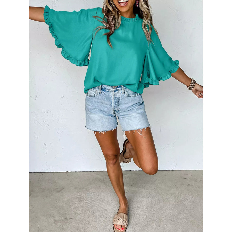 Ruffle Trim Half Sleeve Blouse Apparel and Accessories