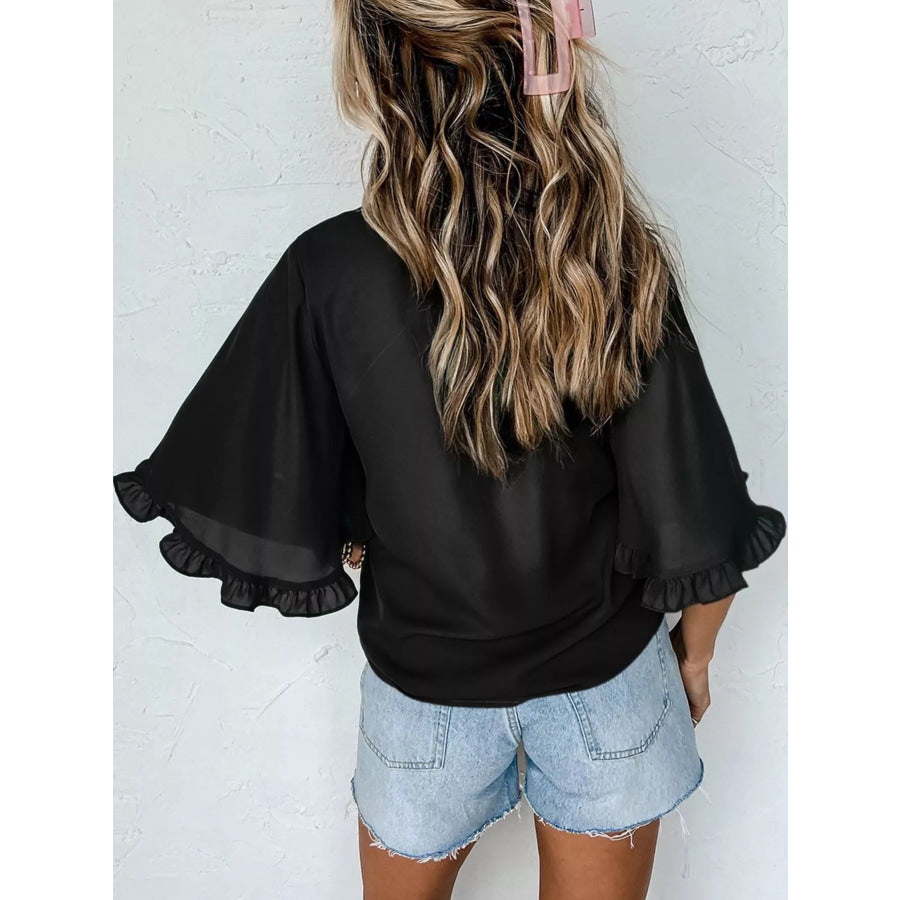 Ruffle Trim Half Sleeve Blouse Apparel and Accessories