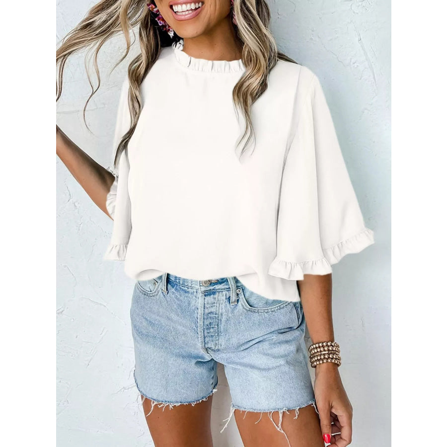 Ruffle Trim Half Sleeve Blouse Apparel and Accessories