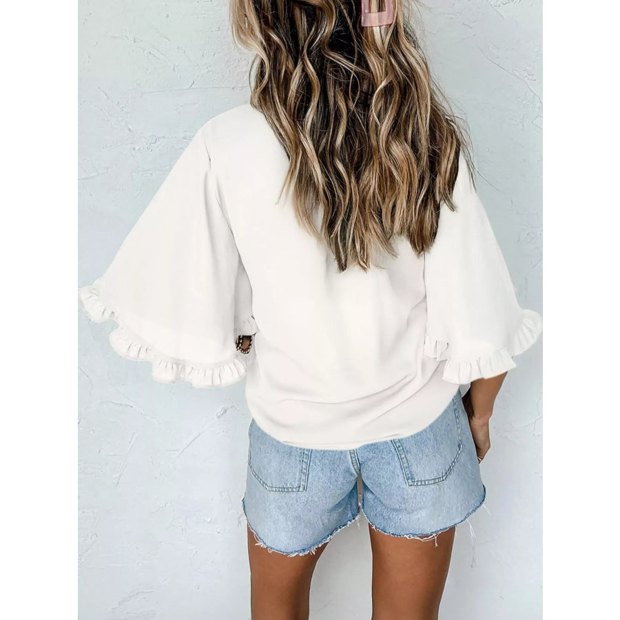 Ruffle Trim Half Sleeve Blouse Apparel and Accessories
