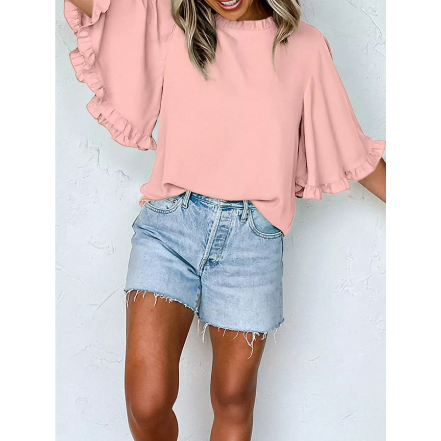 Ruffle Trim Half Sleeve Blouse Apparel and Accessories