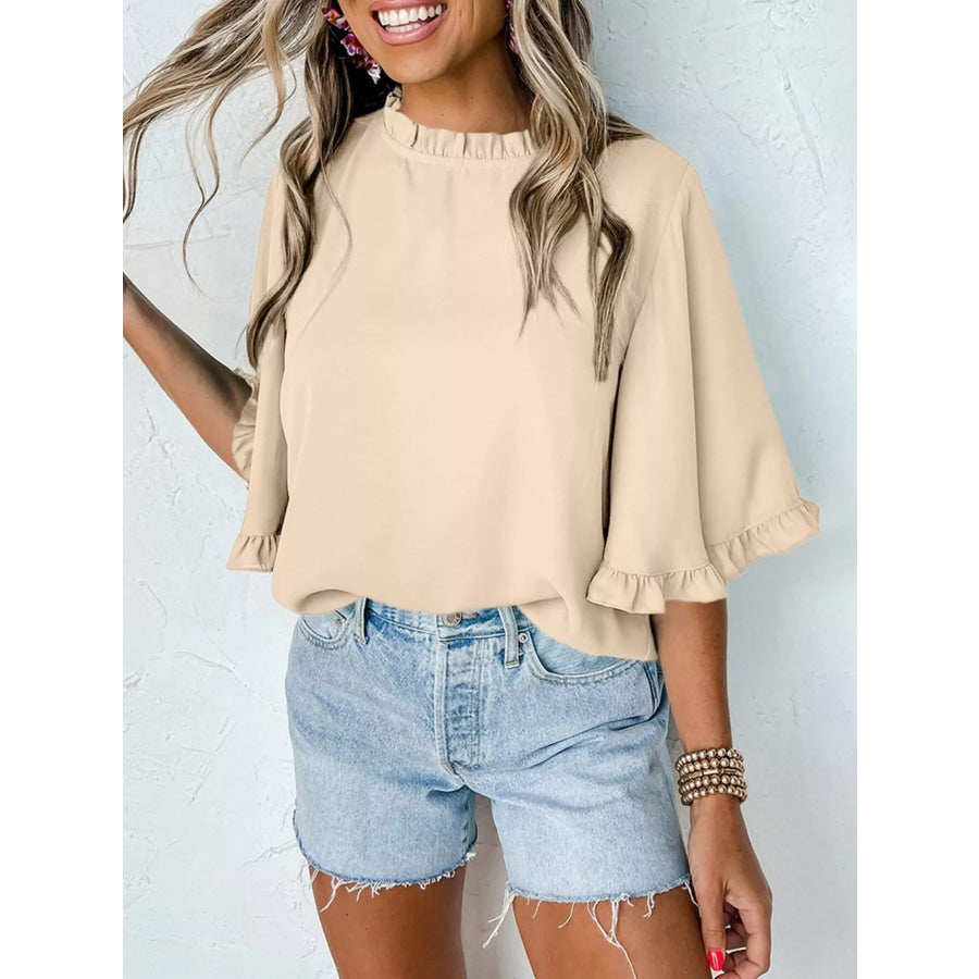 Ruffle Trim Half Sleeve Blouse Apparel and Accessories