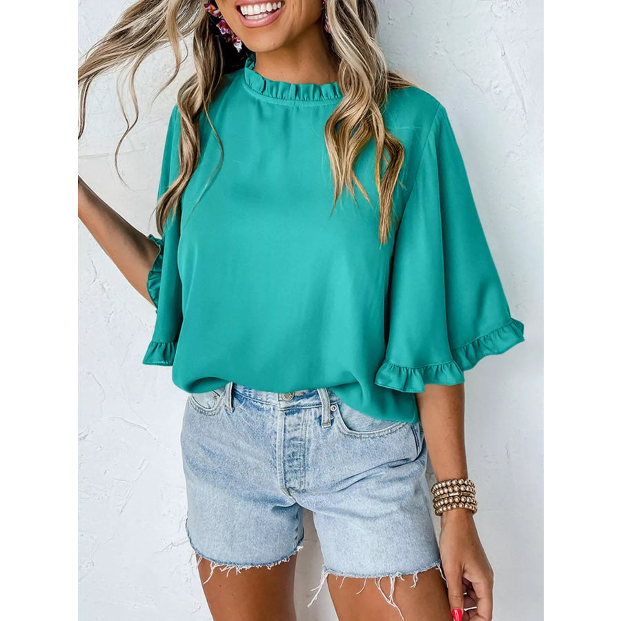 Ruffle Trim Half Sleeve Blouse Apparel and Accessories