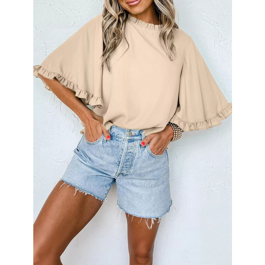 Ruffle Trim Half Sleeve Blouse Apparel and Accessories