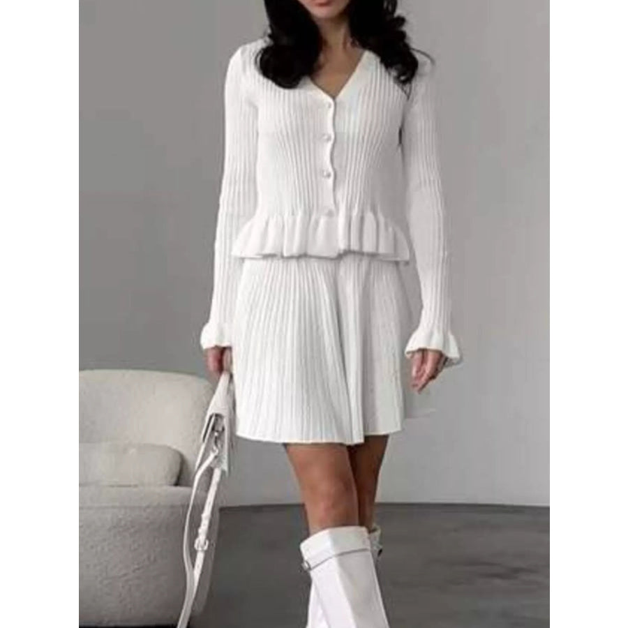 Ruffle Trim Knit Cardigan & Skirt Set Apparel and Accessories
