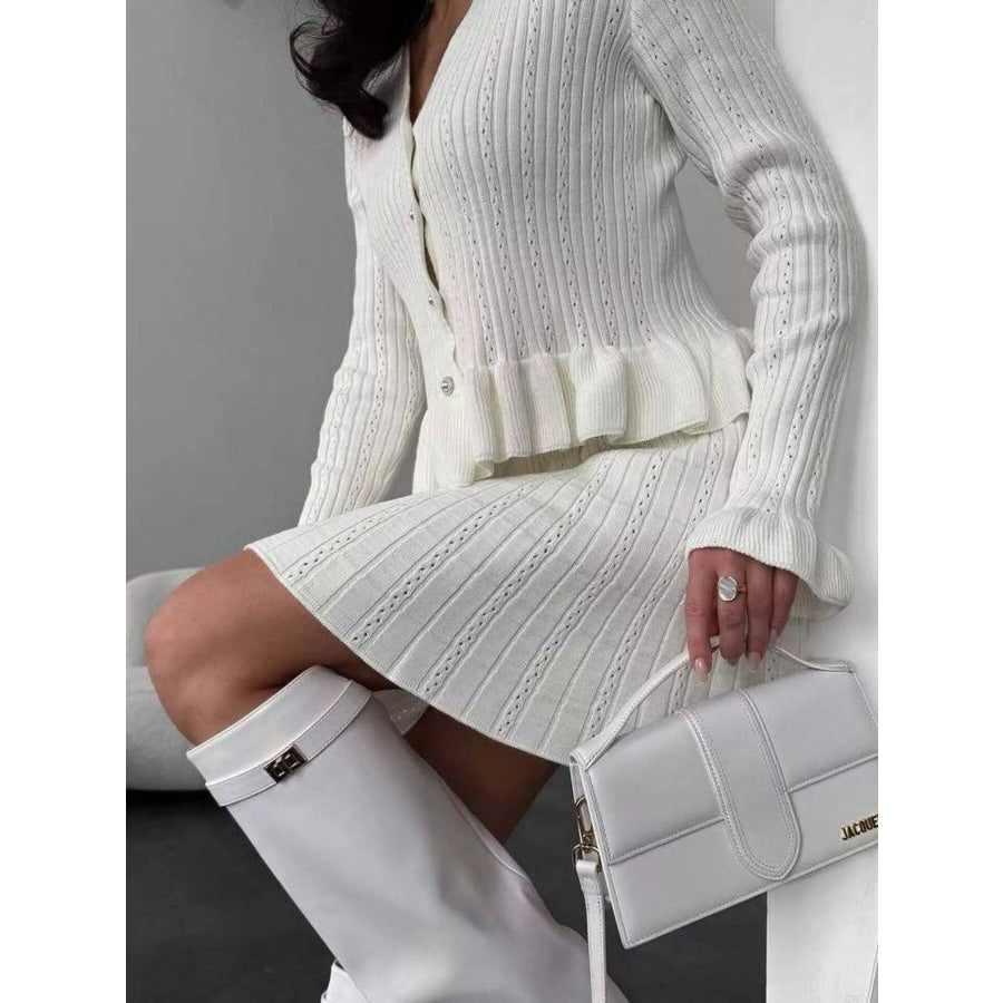 Ruffle Trim Knit Cardigan & Skirt Set Apparel and Accessories
