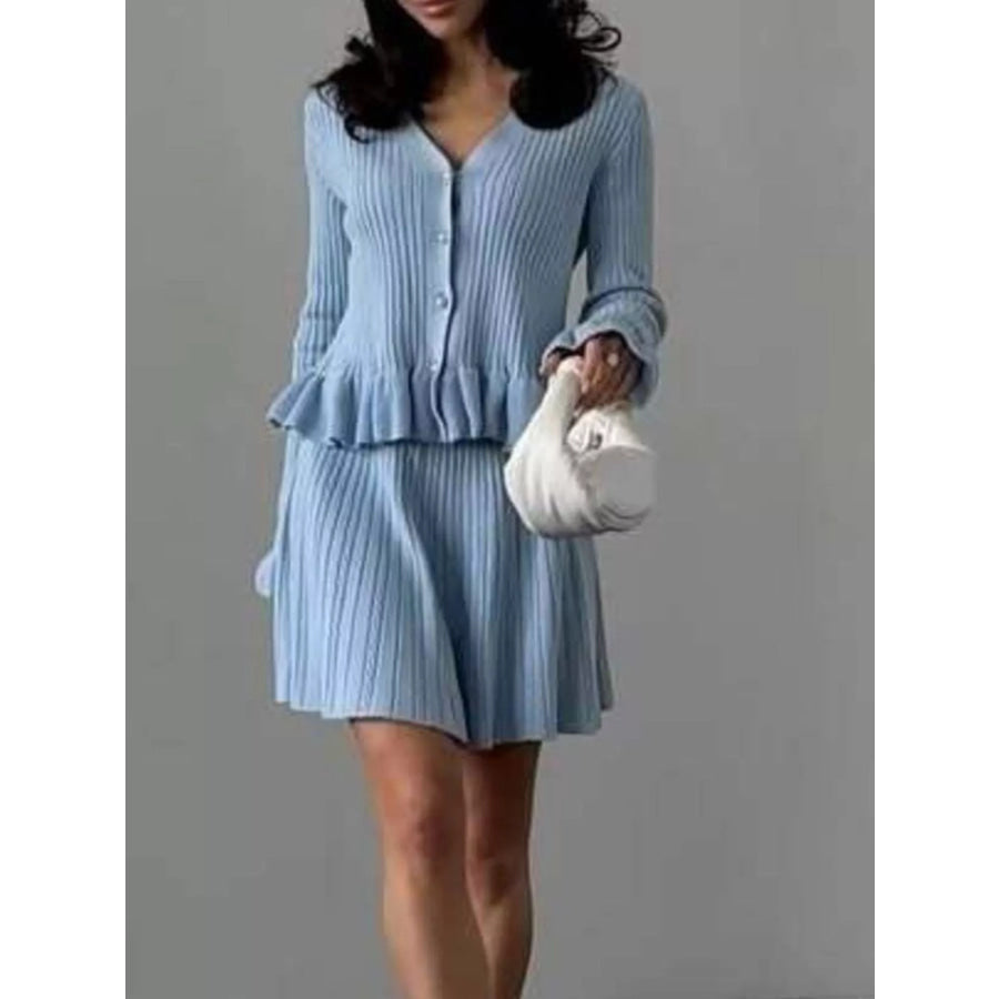 Ruffle Trim Knit Cardigan & Skirt Set Apparel and Accessories