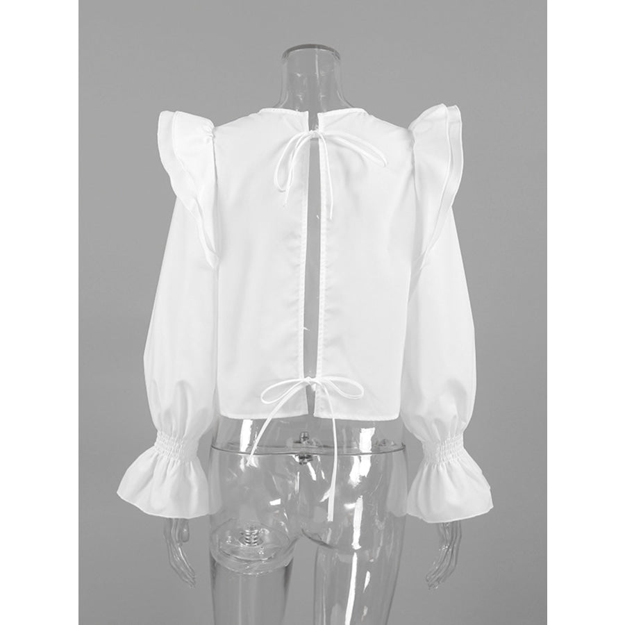 Ruffle Trim Long Sleeve Blouse Apparel and Accessories