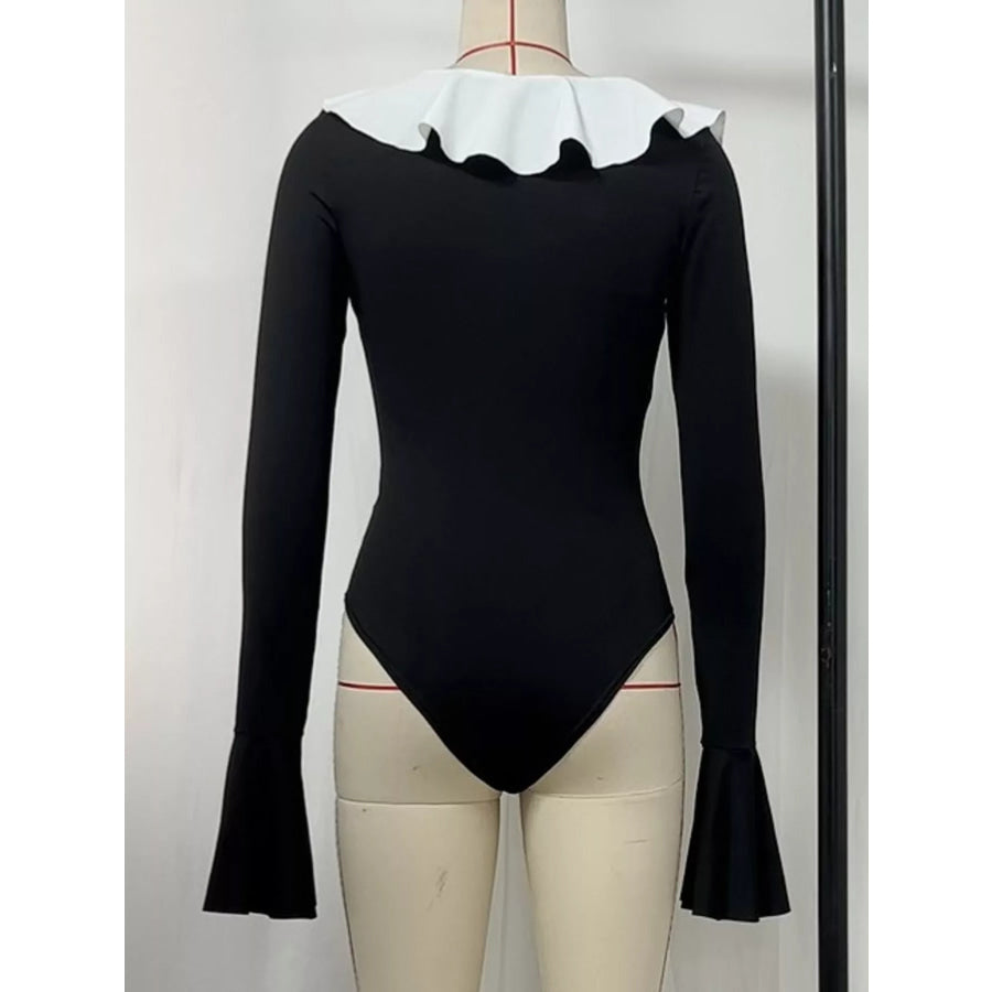 Ruffle Trim Long Sleeve Bodysuit Apparel and Accessories