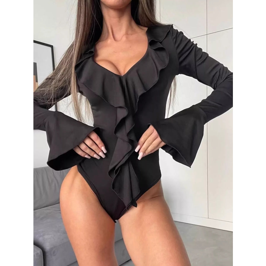 Ruffle Trim Long Sleeve Bodysuit Apparel and Accessories
