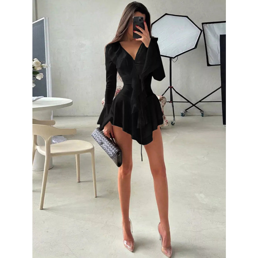 Ruffle Trim Long Sleeve Mini Dress Apparel and Accessories