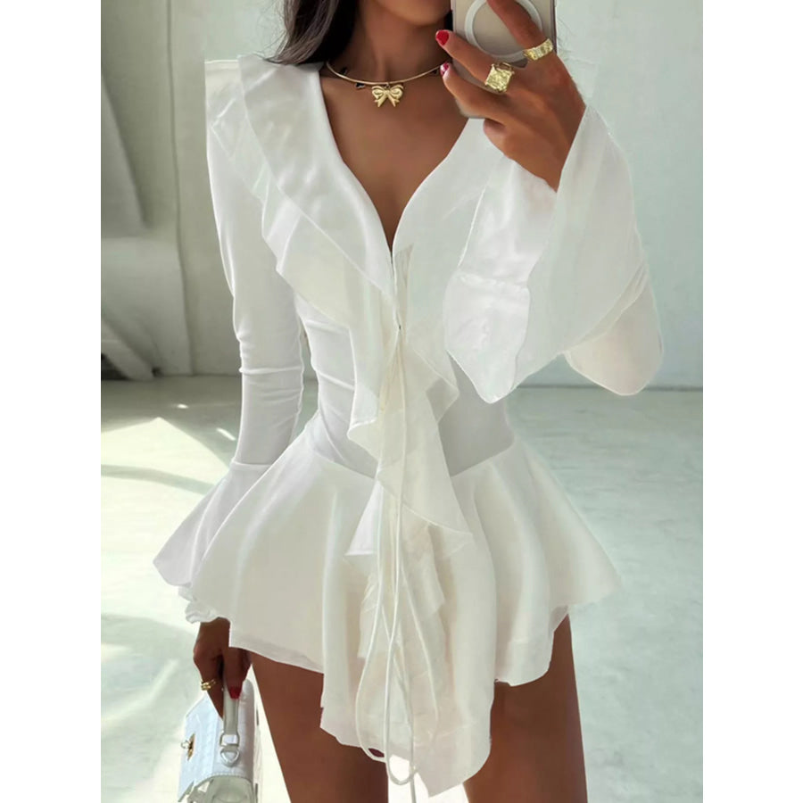 Ruffle Trim Long Sleeve Mini Dress Apparel and Accessories
