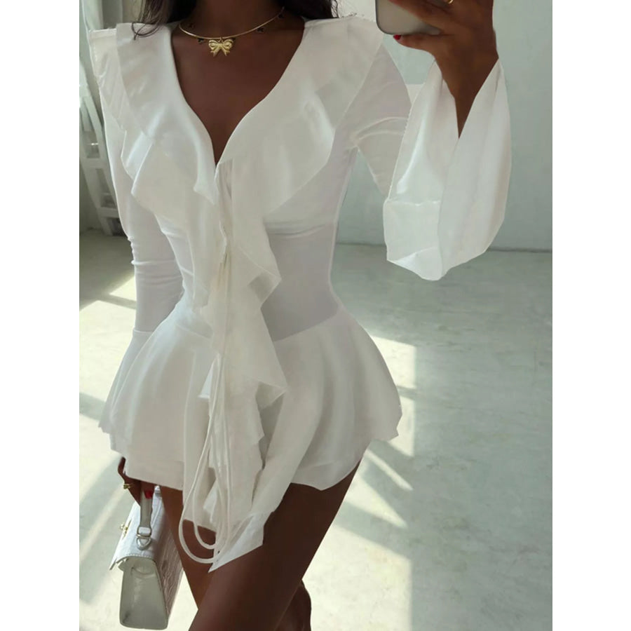 Ruffle Trim Long Sleeve Mini Dress Apparel and Accessories