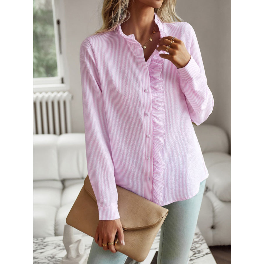 Ruffle Trim Long Sleeve Shirt Apparel and Accessories