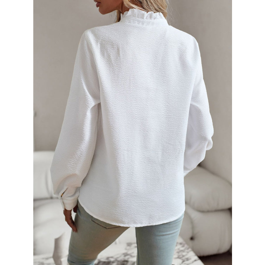 Ruffle Trim Long Sleeve Shirt White / S Apparel and Accessories