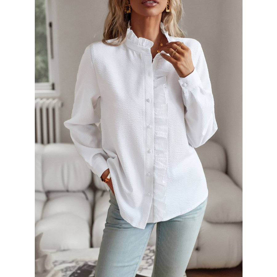 Ruffle Trim Long Sleeve Shirt Apparel and Accessories