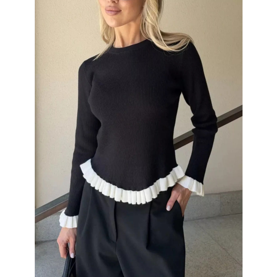 Ruffle Trim Long Sleeve Sweater Apparel and Accessories