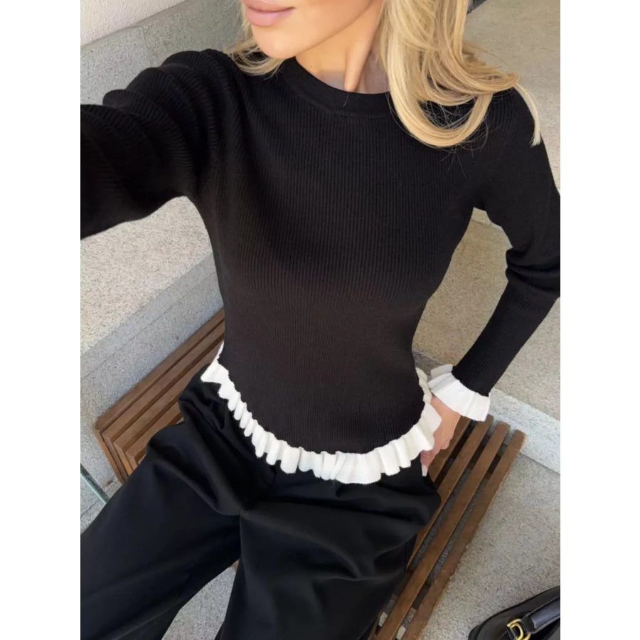 Ruffle Trim Long Sleeve Sweater Apparel and Accessories
