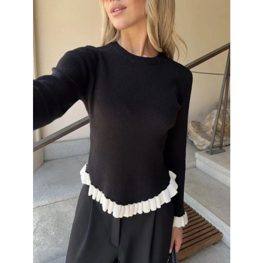 Ruffle Trim Long Sleeve Sweater Apparel and Accessories