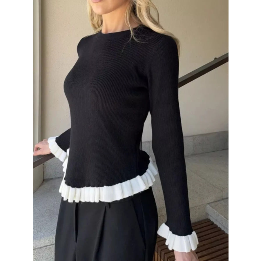 Ruffle Trim Long Sleeve Sweater Apparel and Accessories