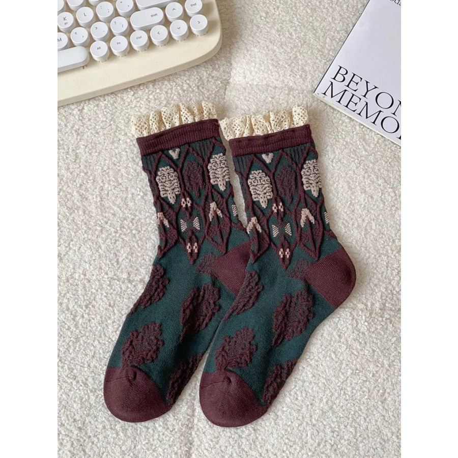 Ruffle-Trim Mid-Calf Socks Coffee / One Size Apparel and Accessories