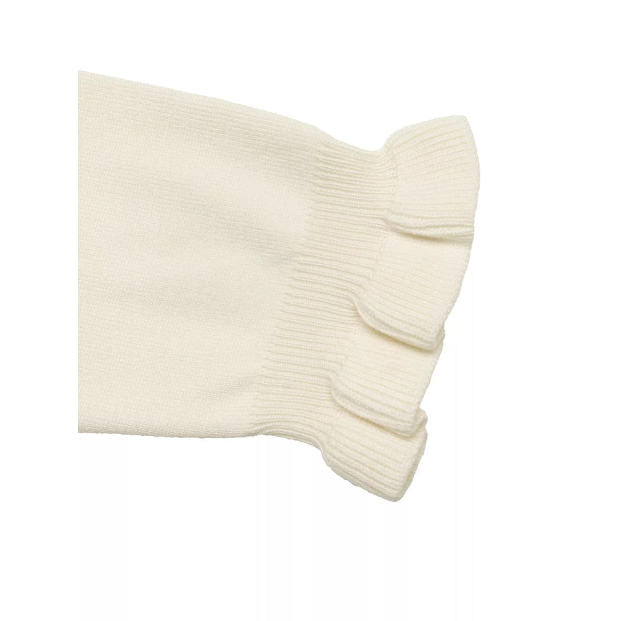 Ruffle Trim Pearl Button V-Neck Knit Top Apparel and Accessories