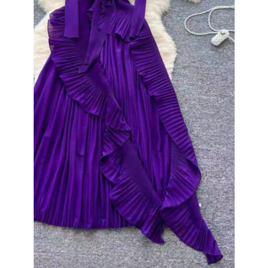 Ruffle Trim Pleated Midi Dress Apparel and Accessories