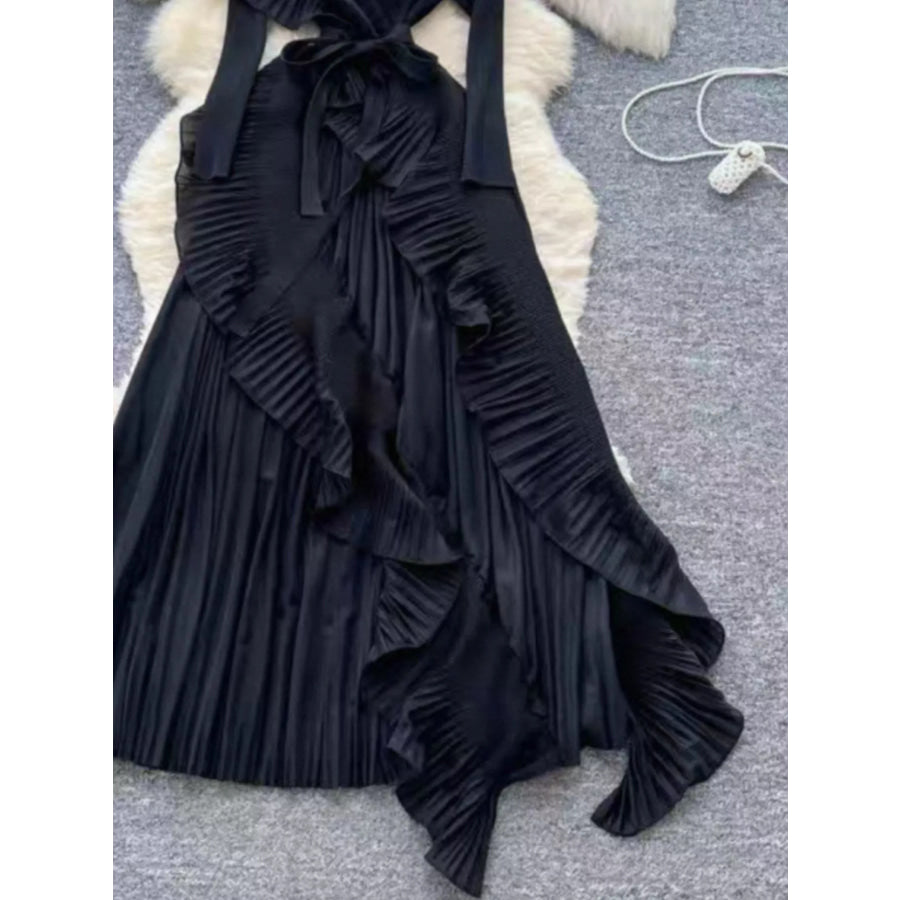 Ruffle Trim Pleated Midi Dress Apparel and Accessories