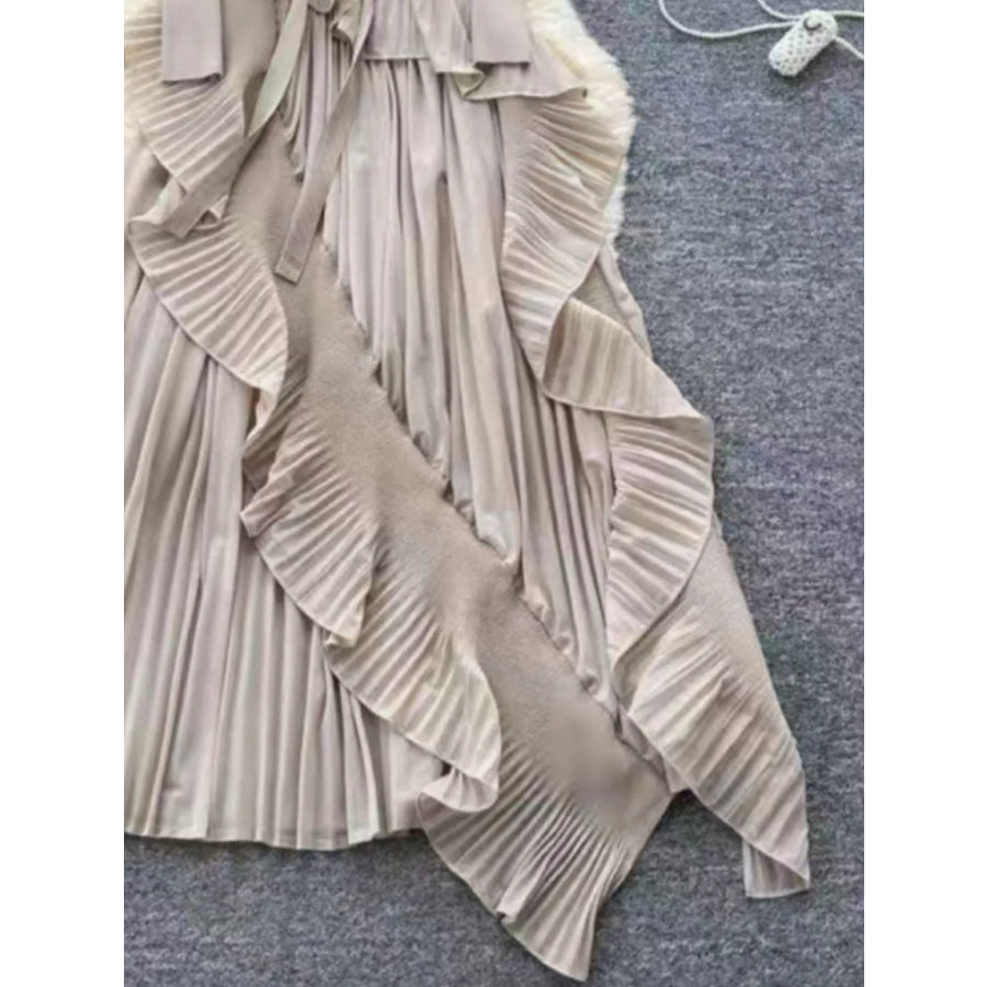Ruffle Trim Pleated Midi Dress Apparel and Accessories