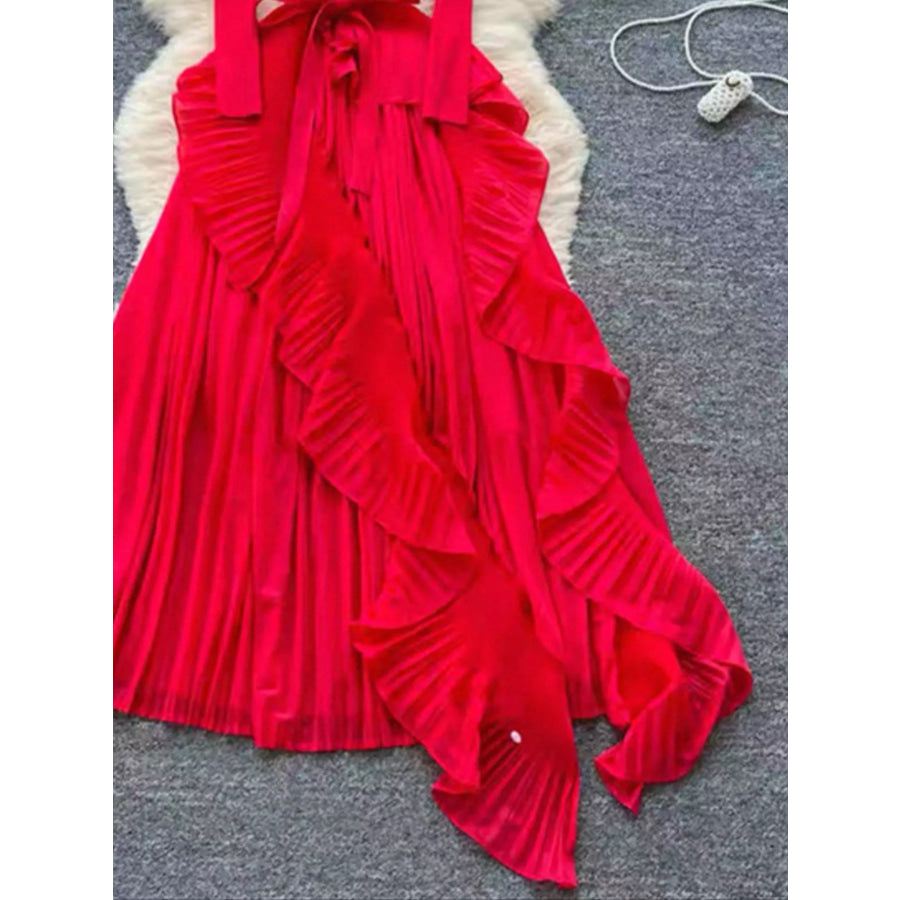 Ruffle Trim Pleated Midi Dress Apparel and Accessories
