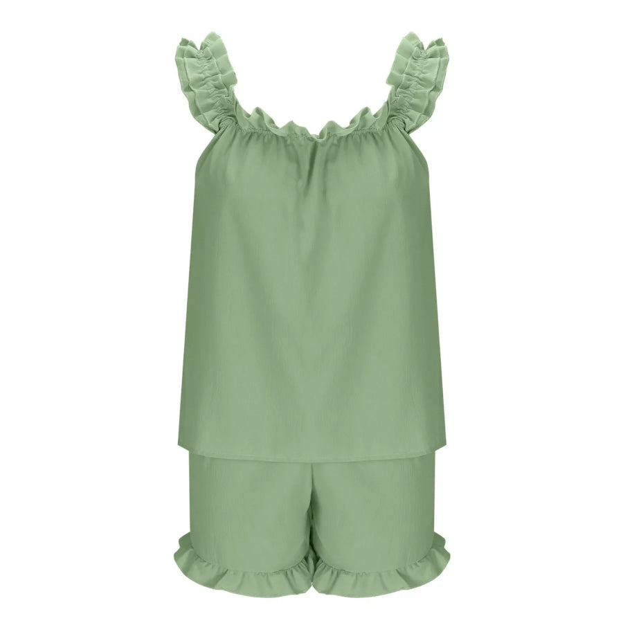 Ruffle Trim Sleeveless Top and Shorts Set Apparel and Accessories