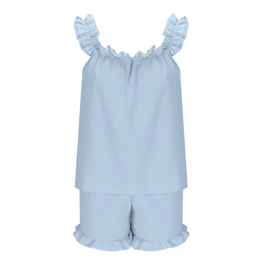Ruffle Trim Sleeveless Top and Shorts Set Apparel and Accessories
