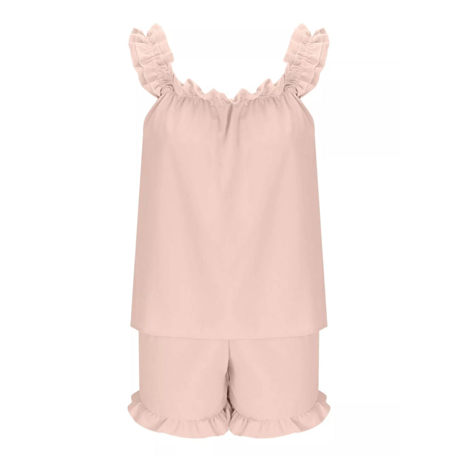 Ruffle Trim Sleeveless Top and Shorts Set Apparel and Accessories