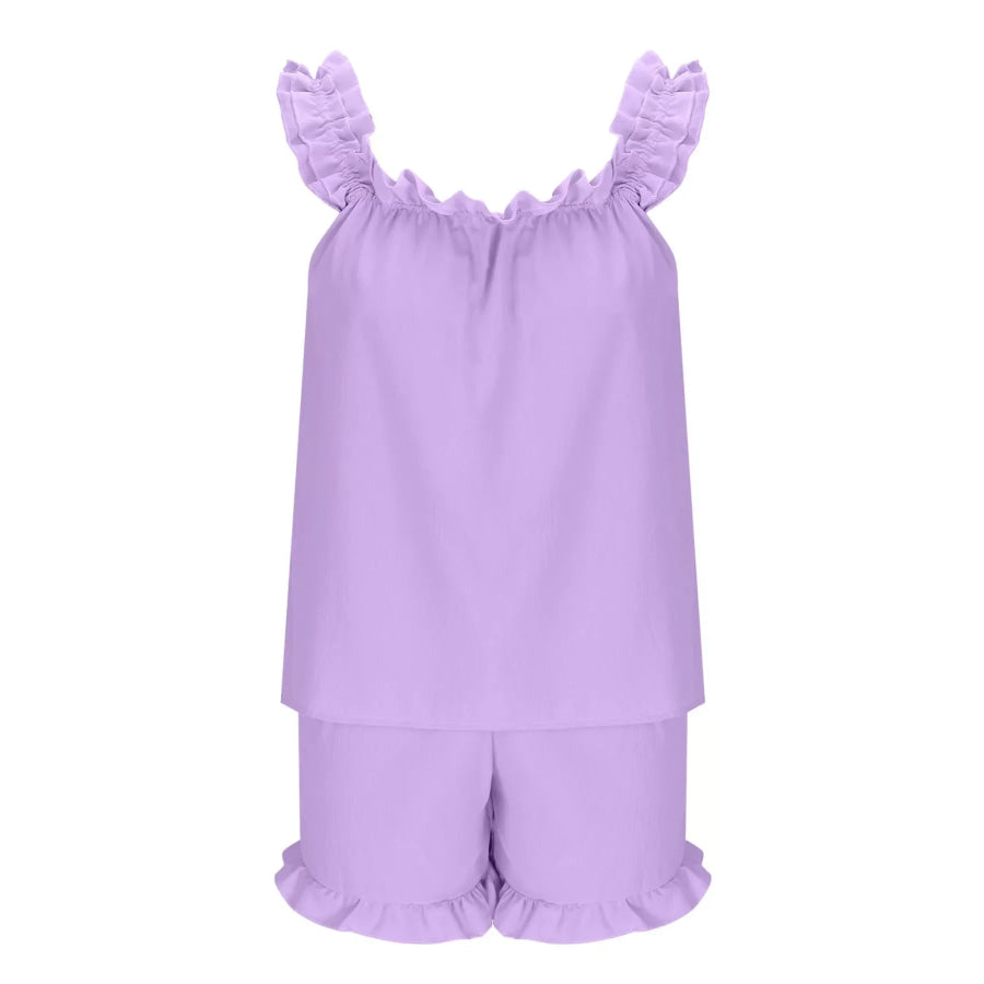 Ruffle Trim Sleeveless Top and Shorts Set Apparel and Accessories
