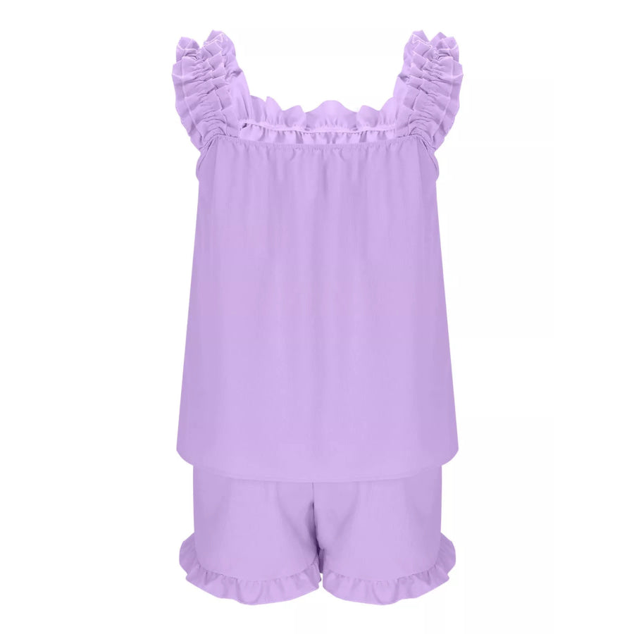 Ruffle Trim Sleeveless Top and Shorts Set Apparel and Accessories