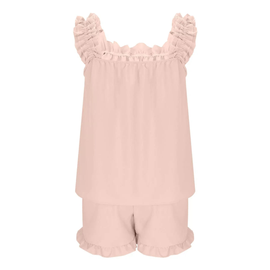 Ruffle Trim Sleeveless Top and Shorts Set Apparel and Accessories
