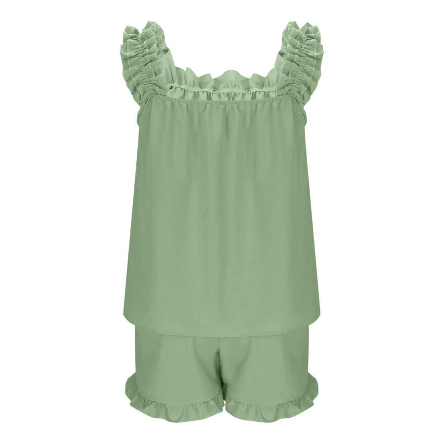 Ruffle Trim Sleeveless Top and Shorts Set Apparel and Accessories