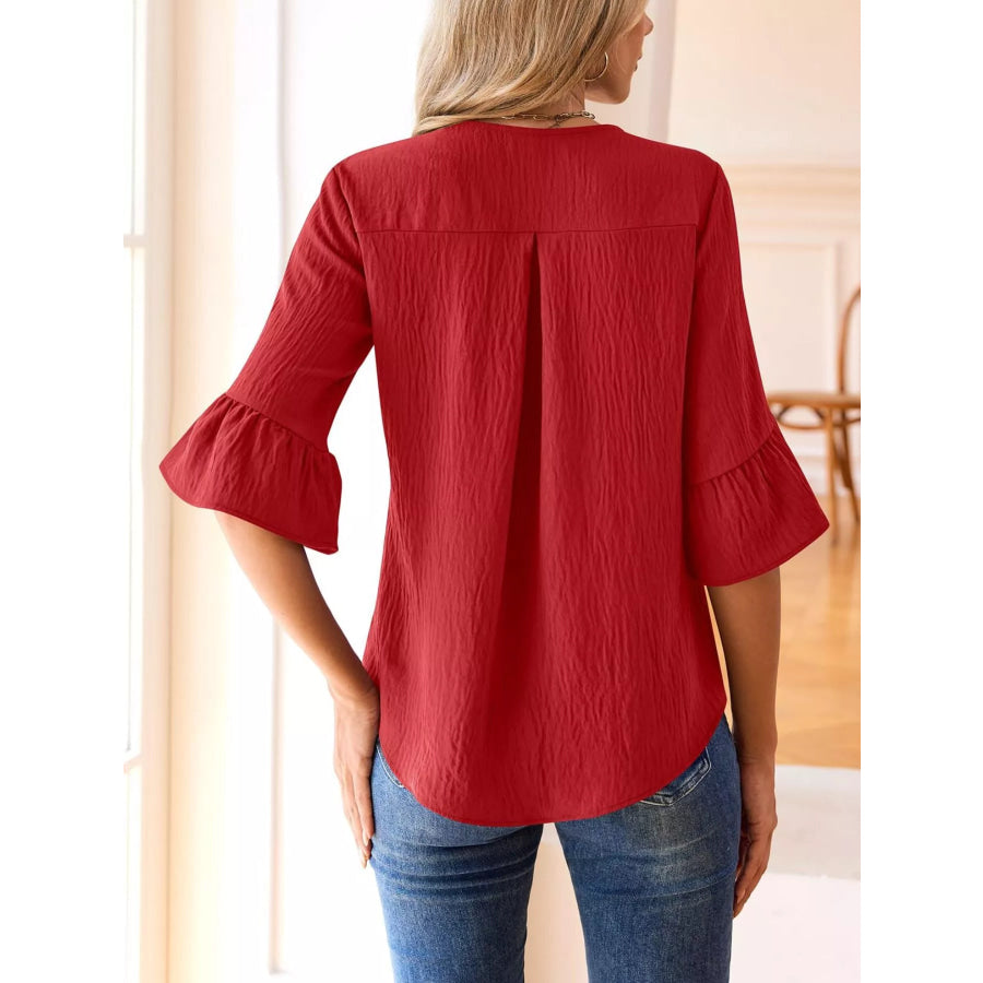 Ruffle Trim V-Neck Blouse Apparel and Accessories