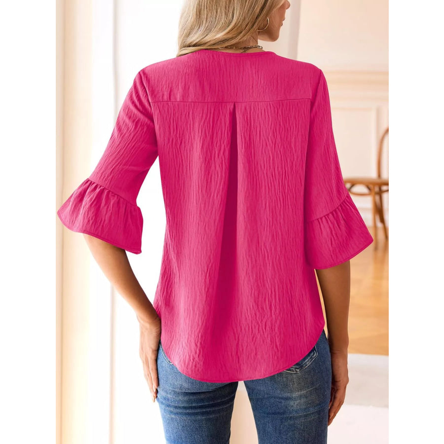 Ruffle Trim V-Neck Blouse Apparel and Accessories