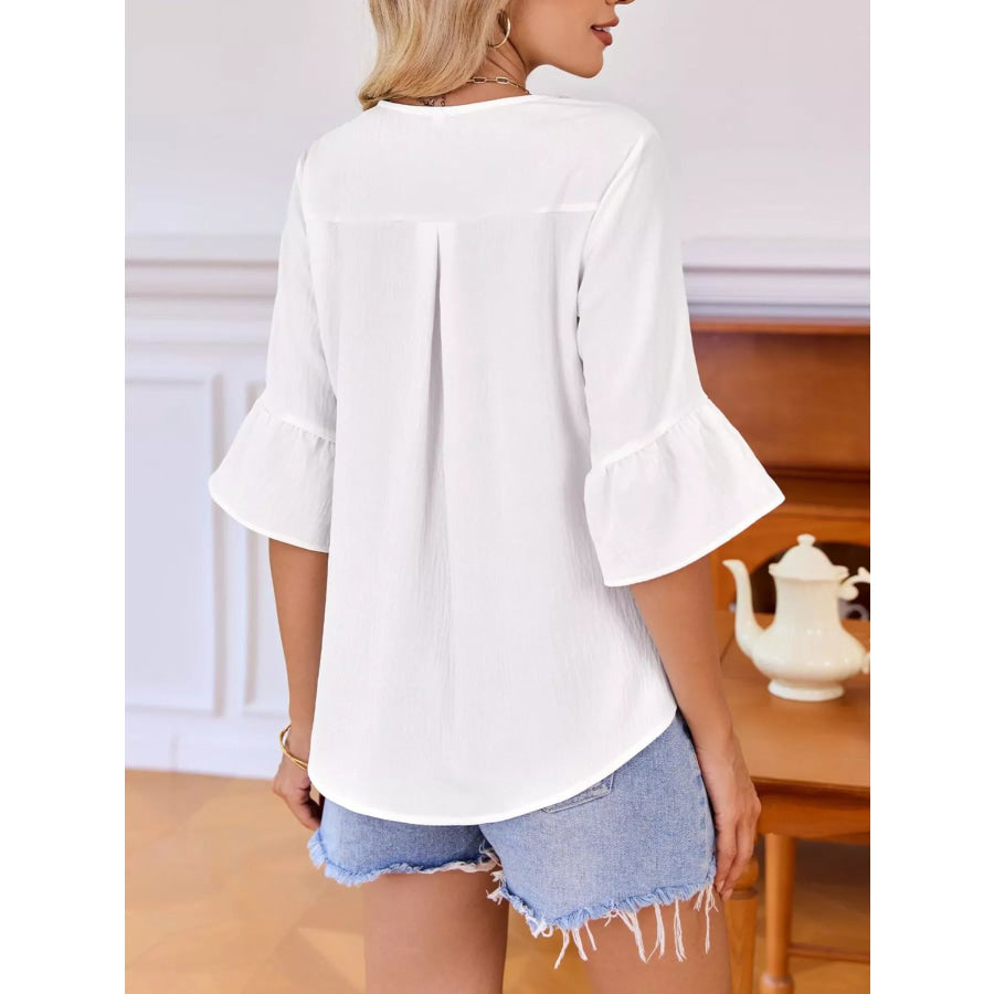 Ruffle Trim V-Neck Blouse Apparel and Accessories