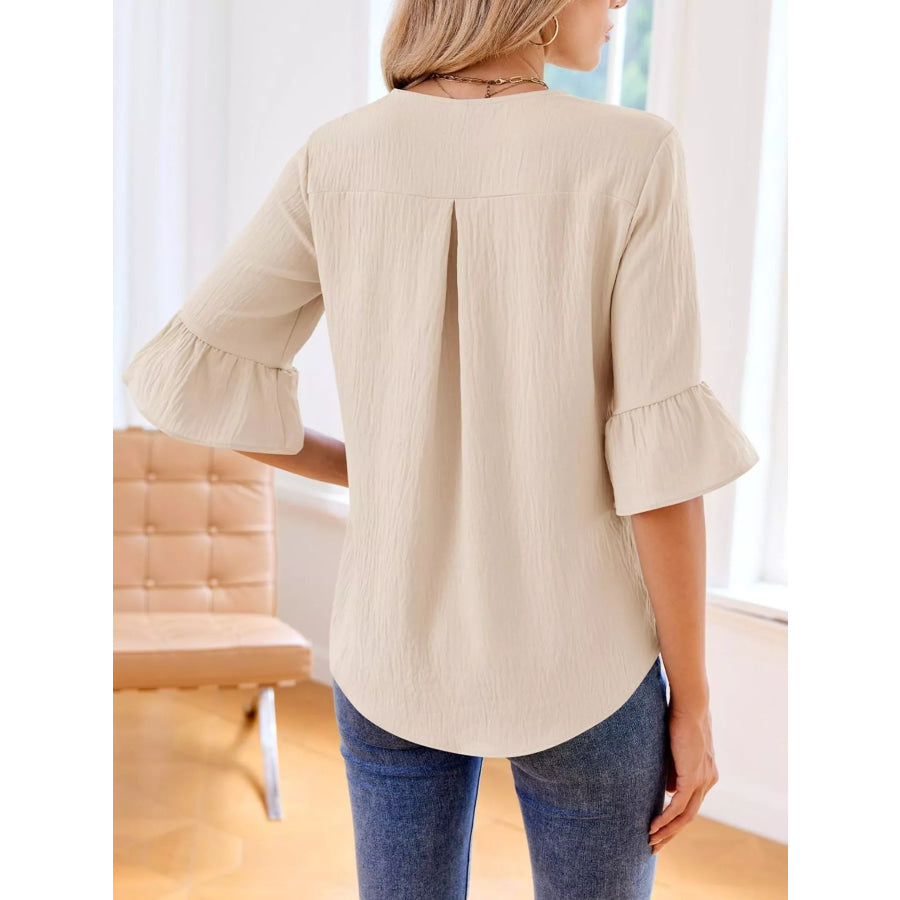 Ruffle Trim V-Neck Blouse Apparel and Accessories