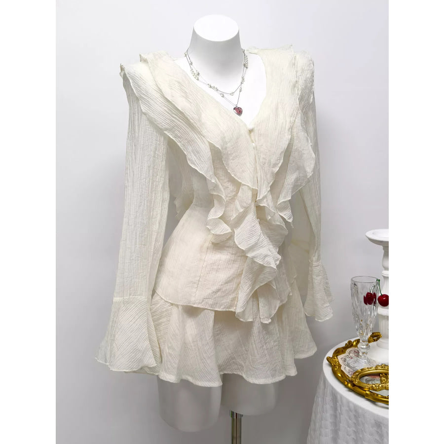 Ruffle Trimmed Blouse and Skirt Set Apparel and Accessories
