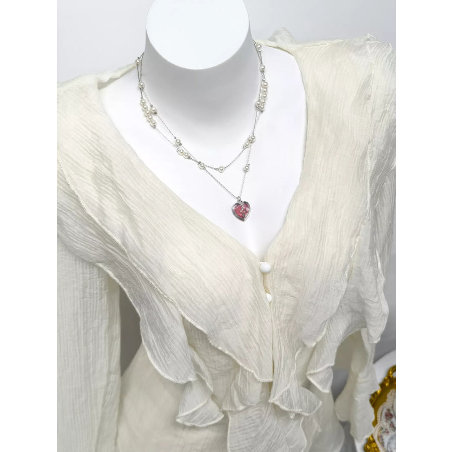 Ruffle Trimmed Blouse and Skirt Set Apparel and Accessories