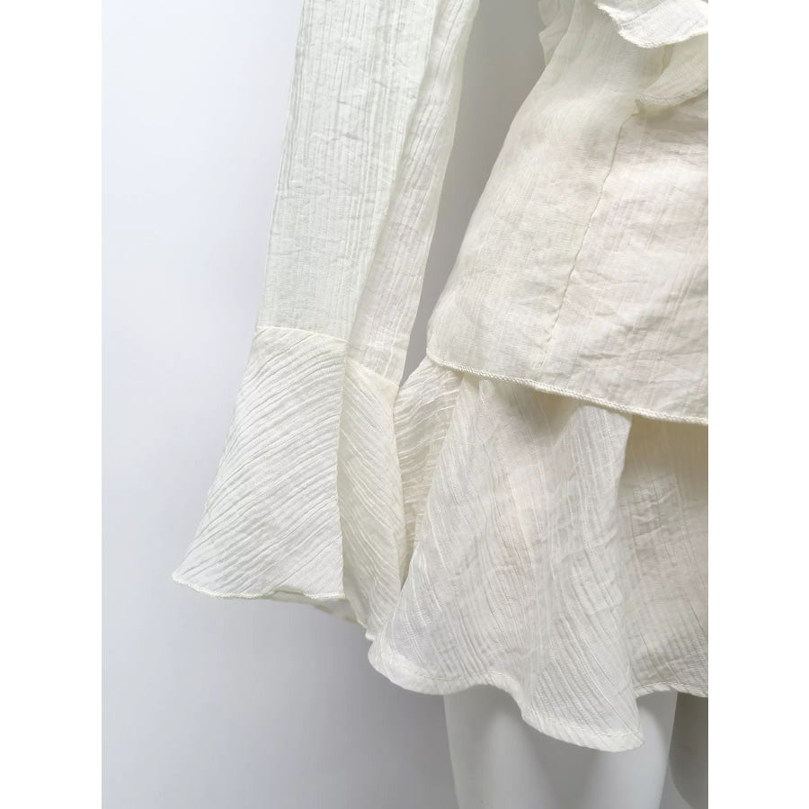 Ruffle Trimmed Blouse and Skirt Set Apparel and Accessories