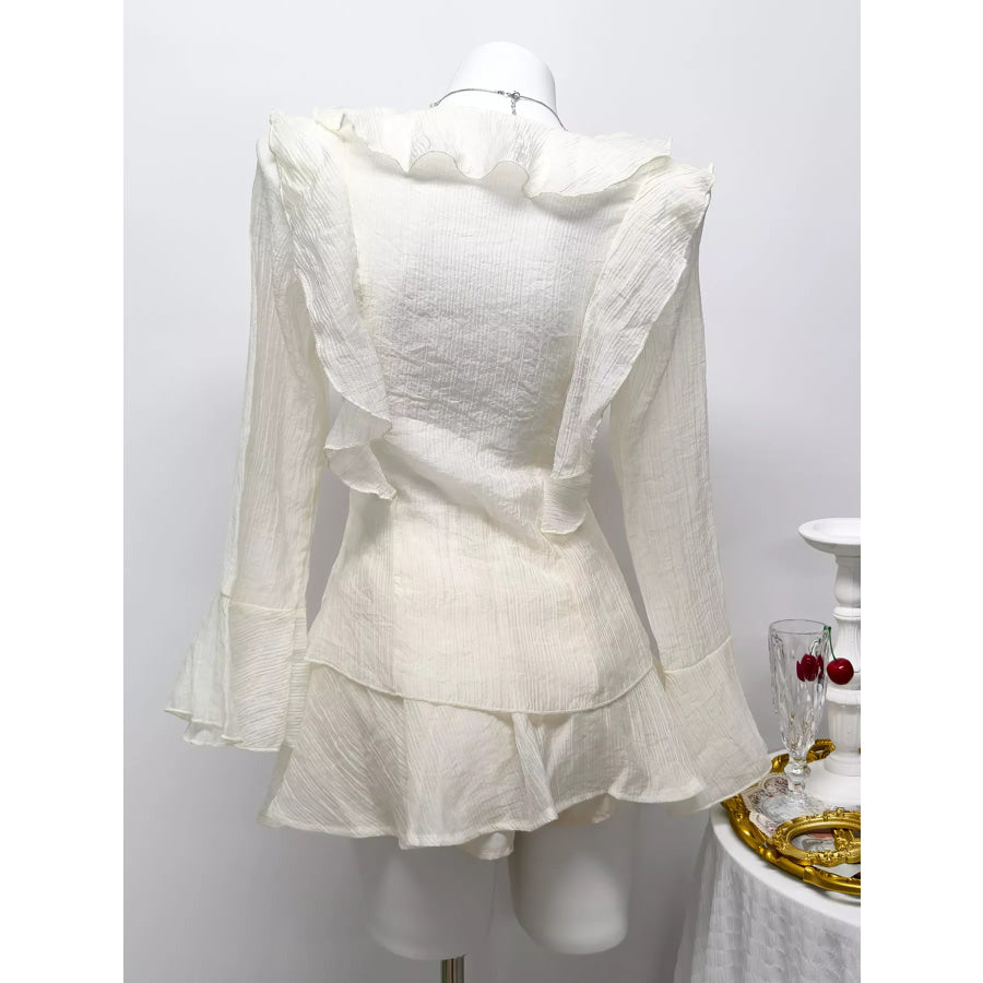 Ruffle Trimmed Blouse and Skirt Set Apparel and Accessories